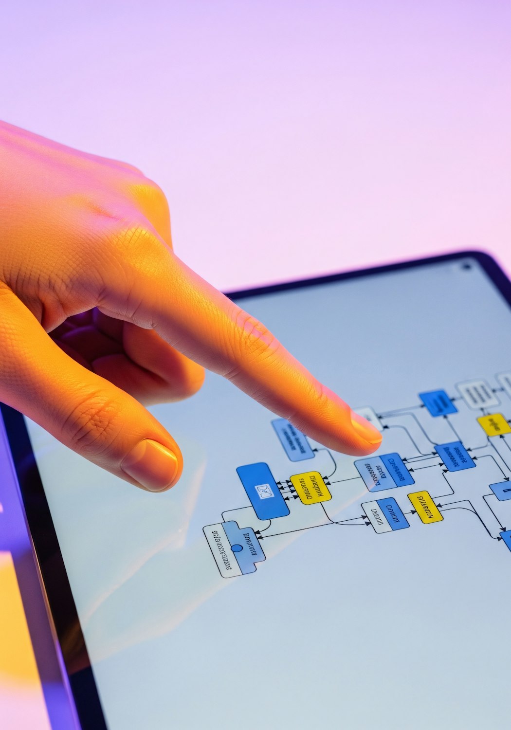 Hand tapping an app flow on a touchscreen